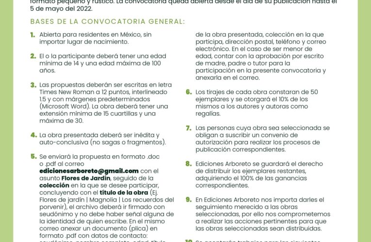 Abre convocatoria literaria “Ediciones Arboreto”