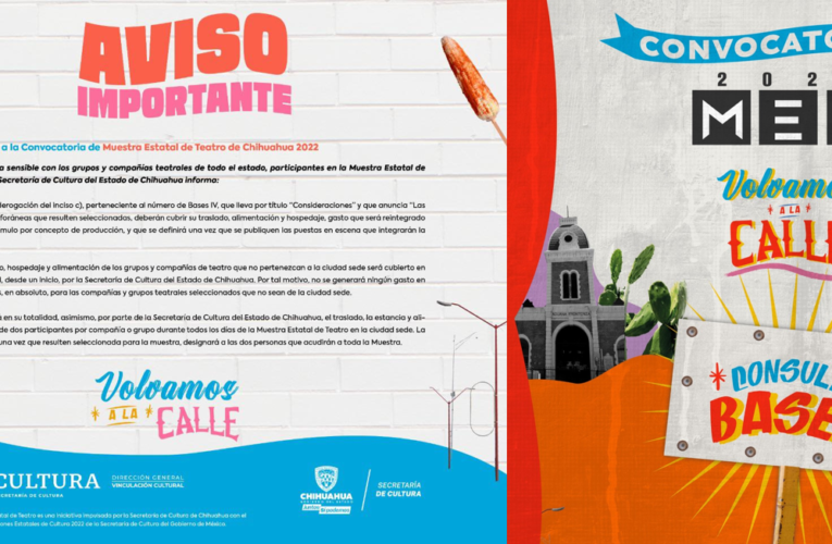 Emiten aviso importante sobre modificaciones a la convocatoria de la Muestra Estatal de Teatro