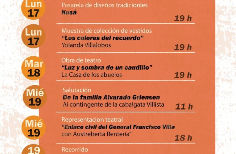 Invita Secretaría de Cultura a asistir a las Jornadas Culturales Villistas en Hidalgo del Parral