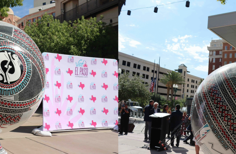 Inauguran exhibición de las esferas monumentales de Mata Ortíz en el centro de El Paso